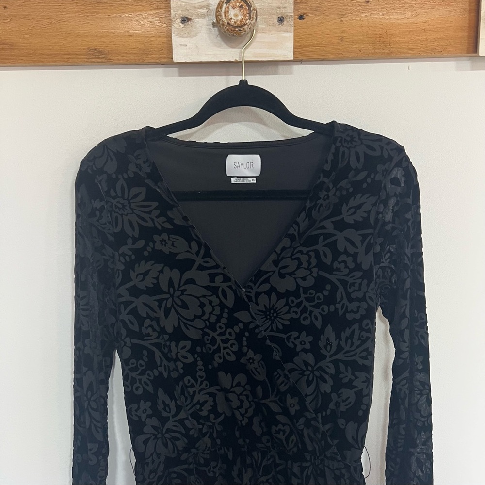 Sailor x Anthropologie Black Velvet Burnout Romper - Picture 3 of 12